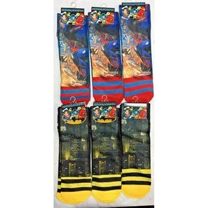 DC Comics Batman Bat Signal Gotham & Superman Chaos Photo Real Socks - 6 Pair